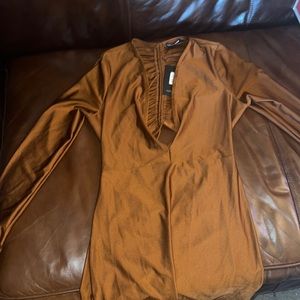 A fashion nova second to none ruched up mini dress with back out mocha dress